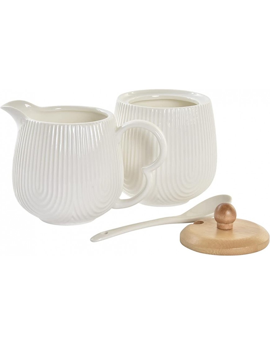 D,casa Set sucrier avec cuillère et bac à lait en porcelaine blanche avec support en bois Nordique carafe et lait - BDMH8SDPE