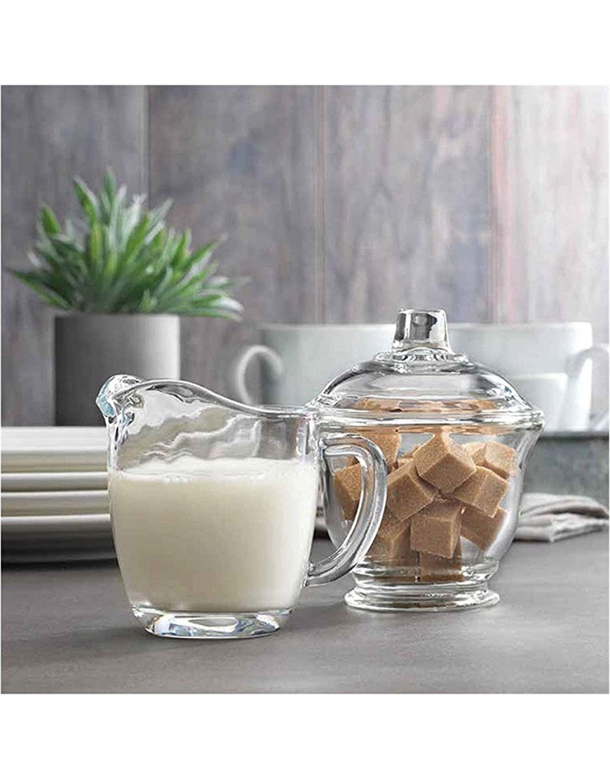 Glass Sugar and Creamer Coffee Set Kit Transparent Glass Sugar Bowl with Lid Milk Pitcher 170ml 5.7oz Cream Jug with Handle Stainless Steel Double Insulated Gravy Boat S - BEEHKDORF