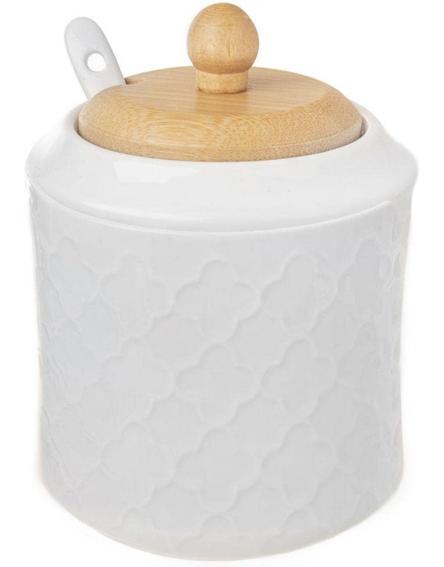 ORION GROUP Sucrier en porcelaine avec couvercle et cuillère Hauteur : 11,5 cm Porcelaine blanche et bois de bambou Sucrier écologique - B3J9DPDKV