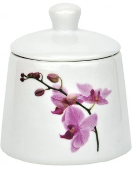 Van Well Sucrier Kyoto 250 ml Ø 90 mm H 100 mm distributeur de sucre rond + couvercle vaisselle en porcelaine décor floral orchidée rose rouge rose - BHNVKAGVG