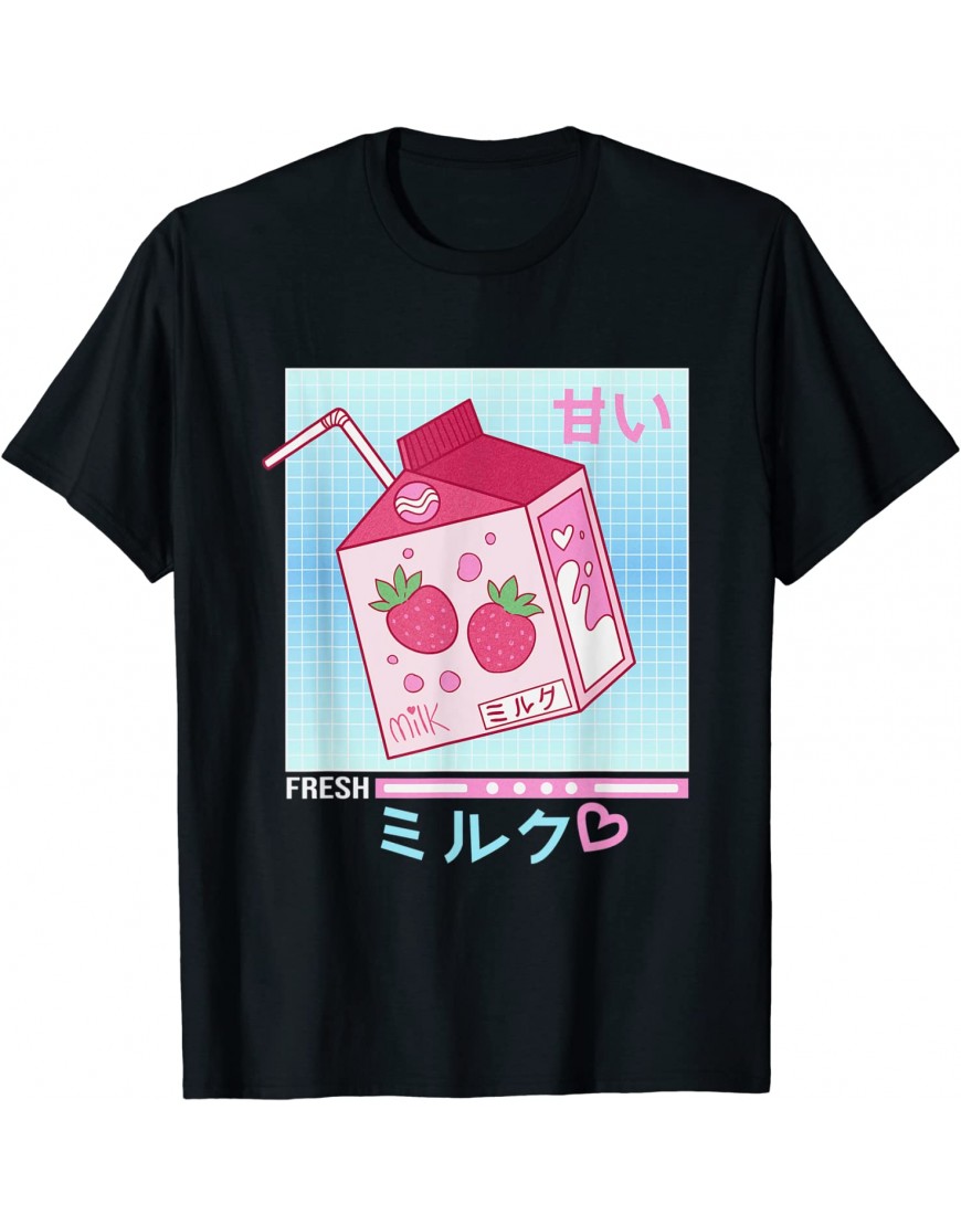 Lait japonais à la fraise Kawaii Kanji Vaporwave T-Shirt - B3HADPNTR
