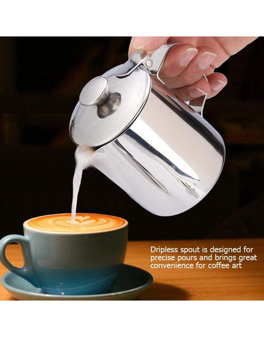 Pichet à café en acier inoxydable avec pichet à lait avec couvercle pour café au lait pour cuisine de bureau avec poignée350mL - BKE99KTOI