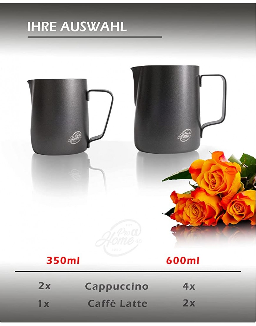 Pro@Home43 Barista Pot à lait en acier inoxydable avec stylo Latte-Art Anthracite noir 350 ml également 600 ml - BQN9JHSLG