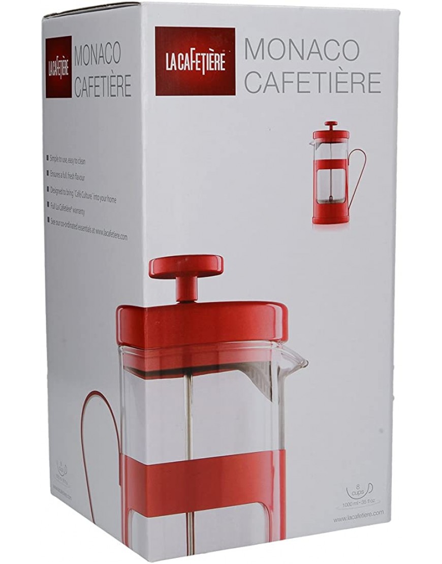 La Cafetierè MN080800 Monaco Cafetière Italienne pour 8 Tasses Acier Inoxydable Verre Rouge 30 x 20 x 15 cm - BWQQJDPFI