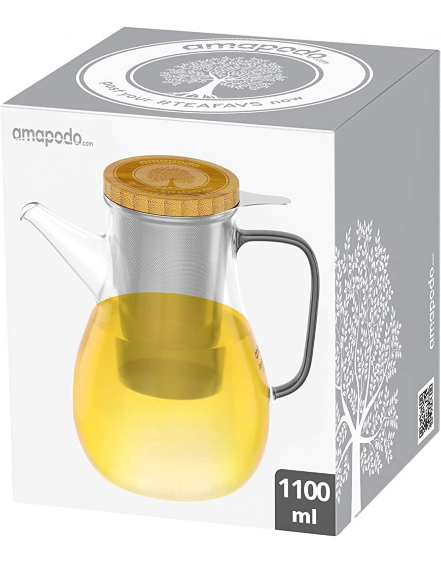 amapodo Théière avec insert pour tamis 1100ml Cadeau Verseuse en verre avec couvercle pour filtre en acier inoxydable et tamis amovible sans gouttes - B849DRBSJ