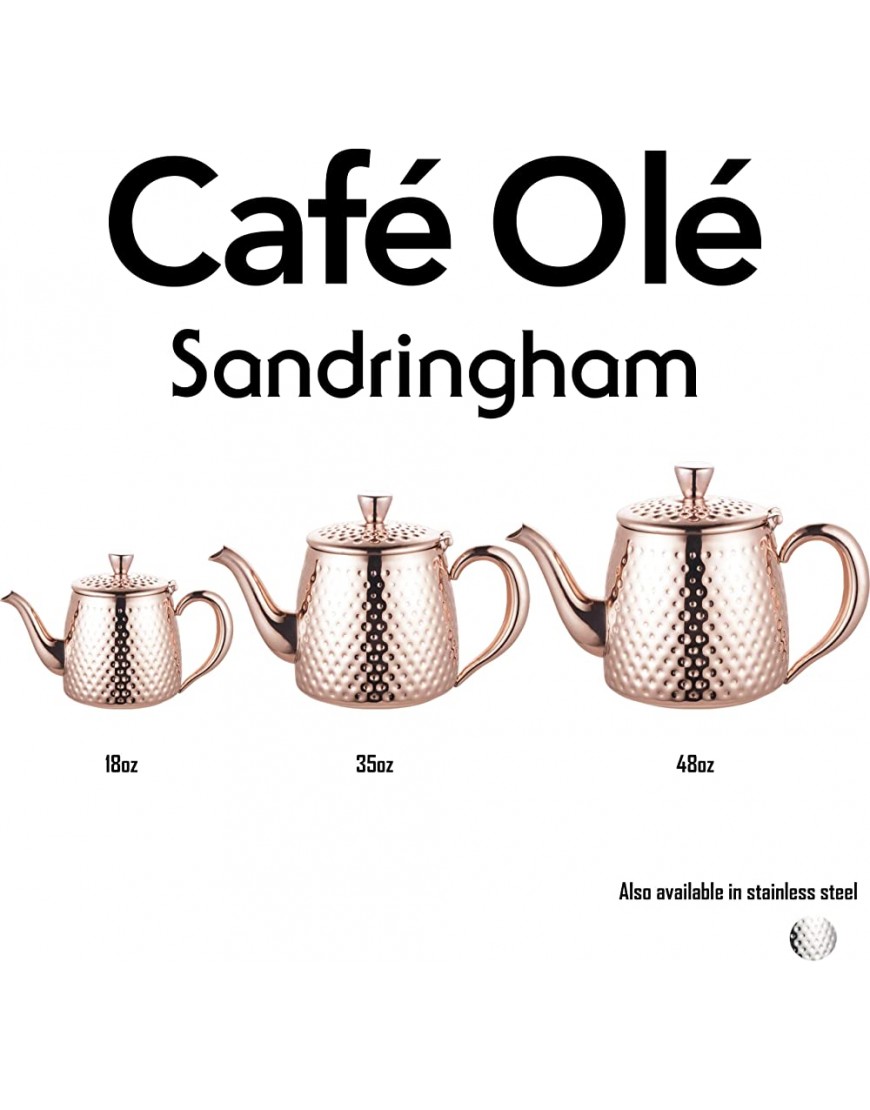 Café Olé Sandringham Théière avec effet martelé en acier inoxydable 18 10 – fini cuivre argent 35oz 1.0L - BBMBVNMYG