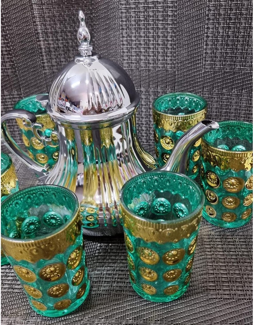 ML Lot de 6 verres en verre pour thé marocain multicolore et une théière en acier inoxydable de 1,2 l avec filtre intégré - BNQMHIJRZ