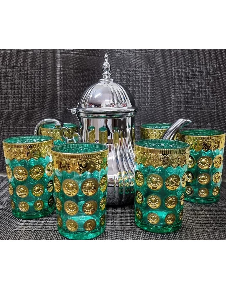 ML Lot de 6 verres en verre pour thé marocain multicolore et une théière en acier inoxydable de 1,2 l avec filtre intégré - BNQMHIJRZ