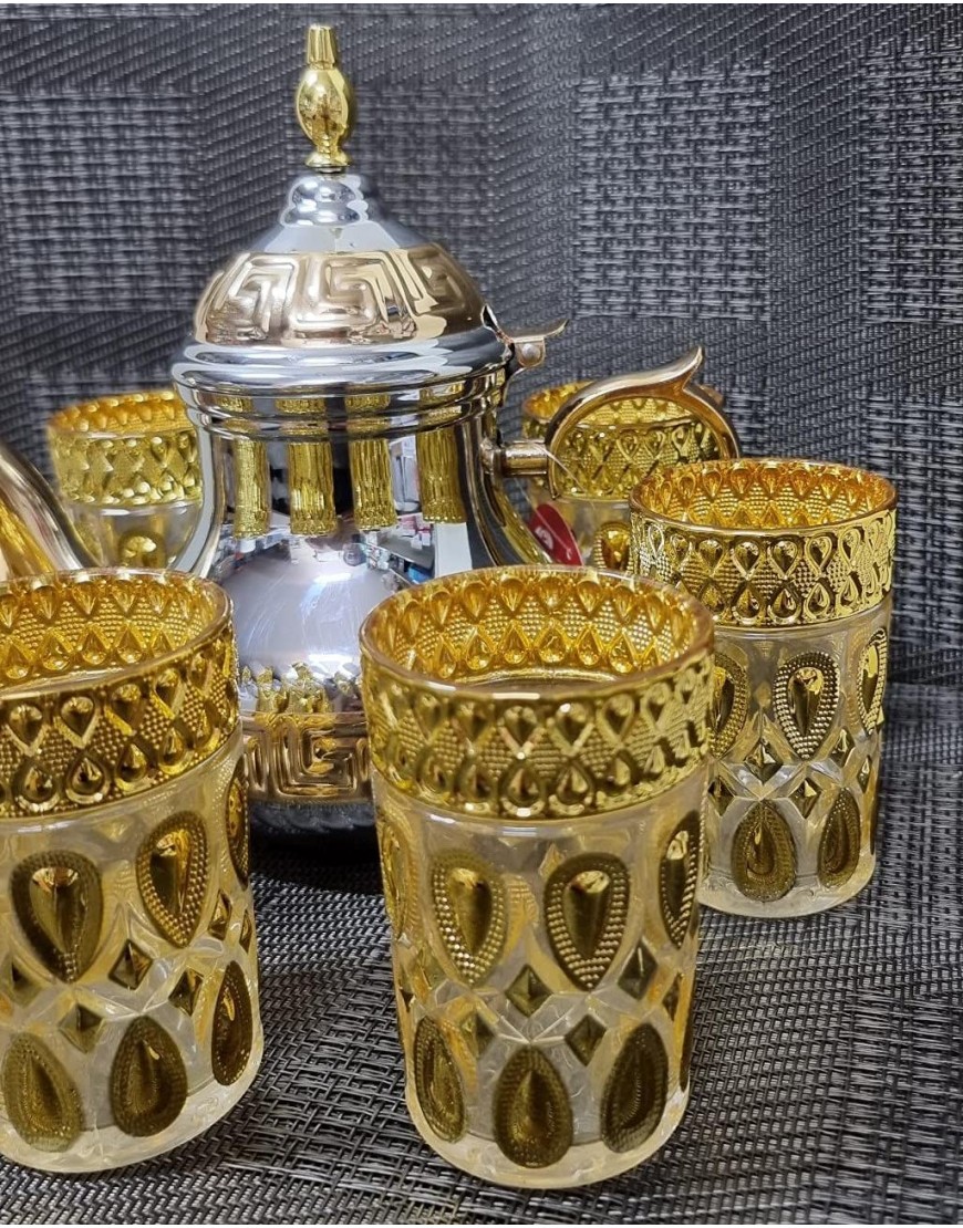 Service à thé marocain théière à induction de 1,2 l 6 verres dorés DORADO-PUN - B364WSQAJ