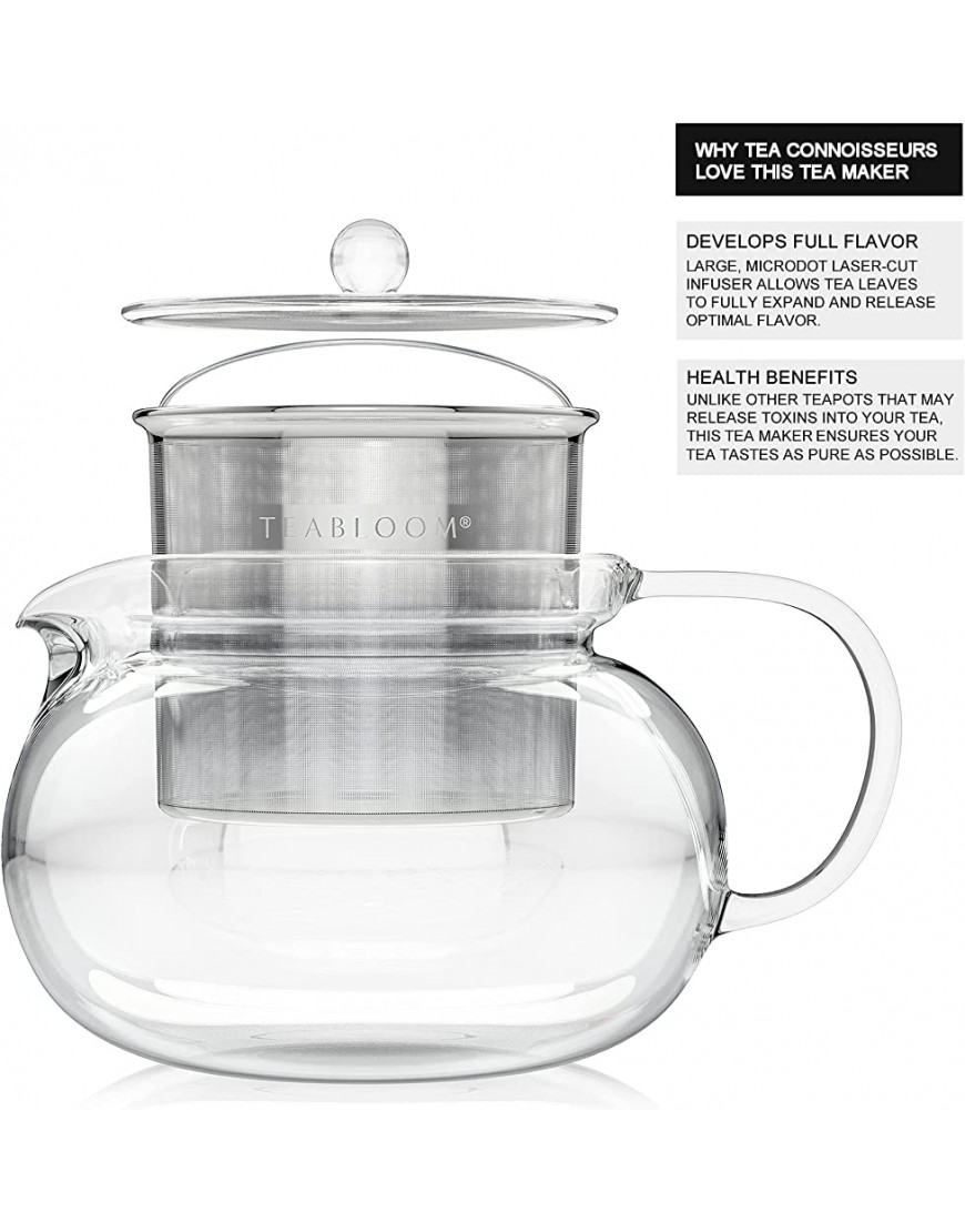 Teabloom Théière pour cuisinière et micro-ondes avec filtre à thé amovible Capacité de 3-4 tasses 1050 ML - BDW4BFFCL
