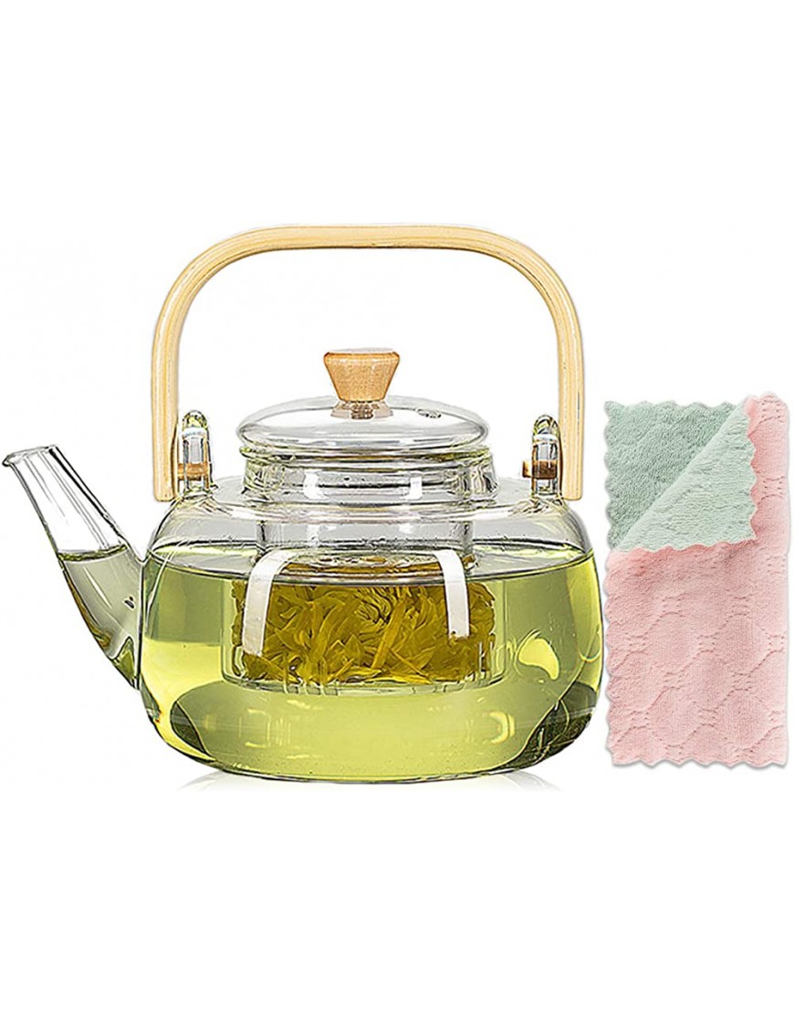 Théière en verre avec infuseur en verre théière avec passoire pour thé en vrac sans danger sur plaque de cuisson théière avec manche en bambou 1000 ml - B3AQ7WELV