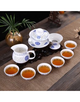 XIULAIQ Kung Fu 10 pcs jeu de thé tasse à thé en céramique théière bleue et blanche os Chine thé de thé service de thé - B5WMVZBMY