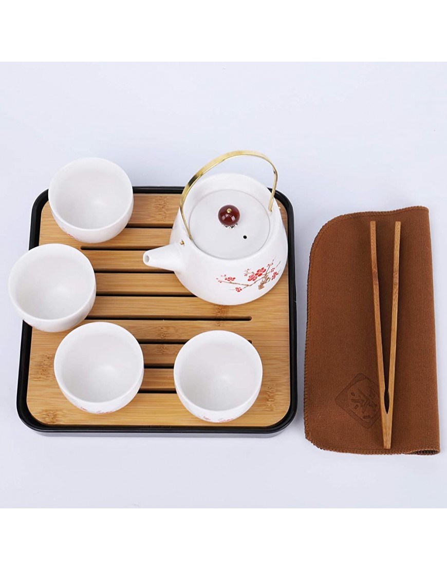 fanquare Service de thé de Voyage Japonais Portable avec Sac Set de Thé de Kung Fu pour Adultes à la Fleur de Cerisier 1 Théière et 4 Tasses à Thé - B655VVJEM