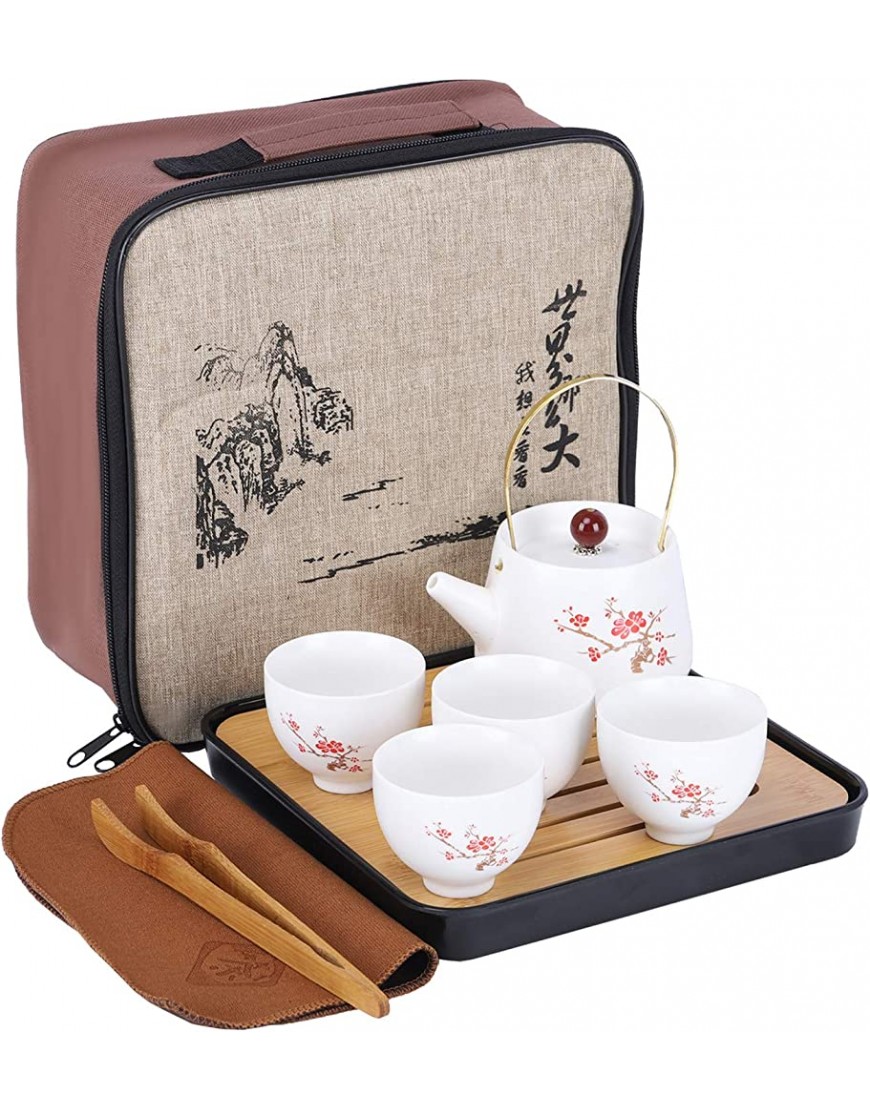 fanquare Service de thé de Voyage Japonais Portable avec Sac Set de Thé de Kung Fu pour Adultes à la Fleur de Cerisier 1 Théière et 4 Tasses à Thé - B655VVJEM