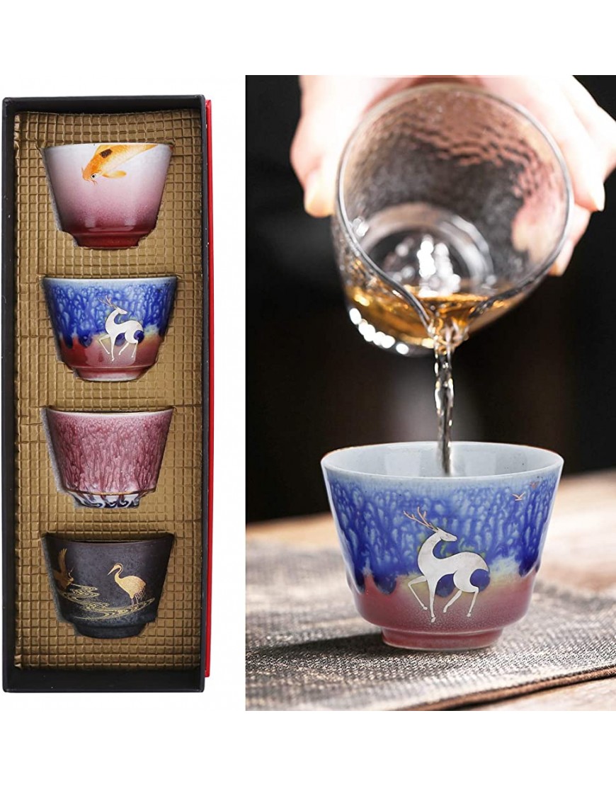 Lot de 4 Tasse à thé japonaises en céramique Services à thé asiatique Chinois Kung Fu pour amateur de thé - BK6M8EZLT