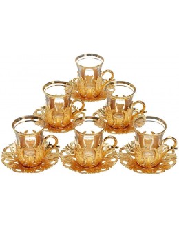 Lot de 6 verres à thé style turc avec support en laiton soucoupes et cuillères Set de 24 pièces - B6DVKUQJV