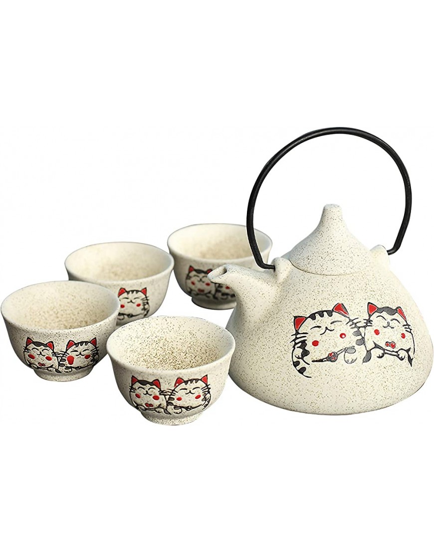 Panbado Set Service à Thé Asiatique 4 Tasses 1 Théière Chinoise Kung Fu Thé en Porcelaine Céramique Motif Maneki Neko Chat Japonais Porte Bonheur - BJAQVPXFG