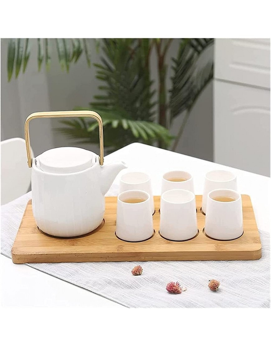 Service à café et thé en céramique blanche unie avec plateau en bois blanc - B9HQ7EPOV