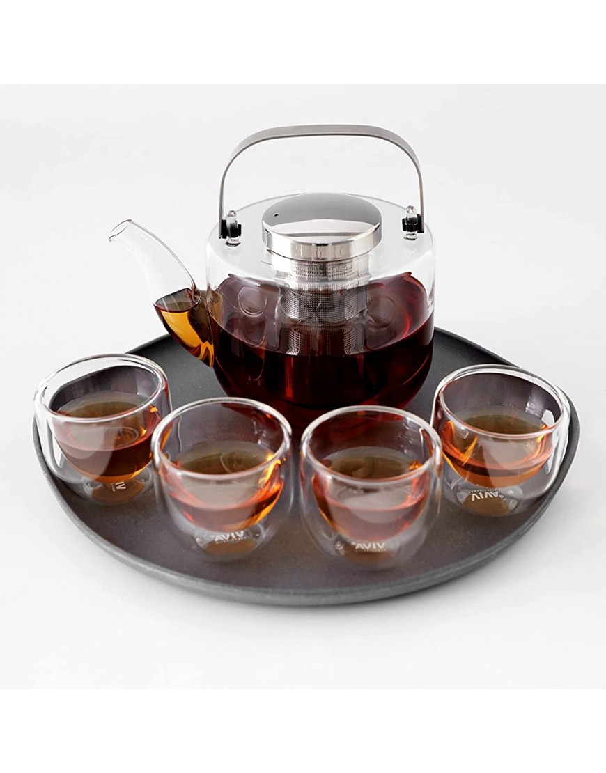 Service à thé théière en verre borosilicate avec infuseur thé en acier inoxydable 4 tasses à thé en verre borosilicate inclus théière 0.75 L tasse à thé 500 ml - BEJ6BAGED