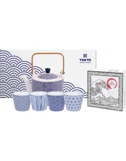 Tokyo Design Studio | Nippon Blue | THÉIÈRE | SERVICE Á THÉ | En Porcelaine Asiatique | Dessins Géométriques | Dans une Boîte Cadeau 800 ml Service à Thé - B8EKNZXLQ
