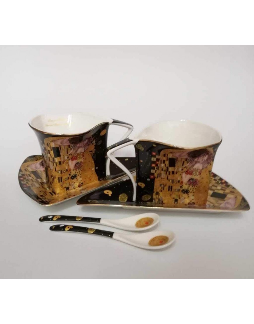 Atelier Harmony Gustav Klimt Lot de 2 Tasses à thé en Porcelaine avec boîte Cadeau Motif Le Baiser Noir 19 - BK8J1ESUT