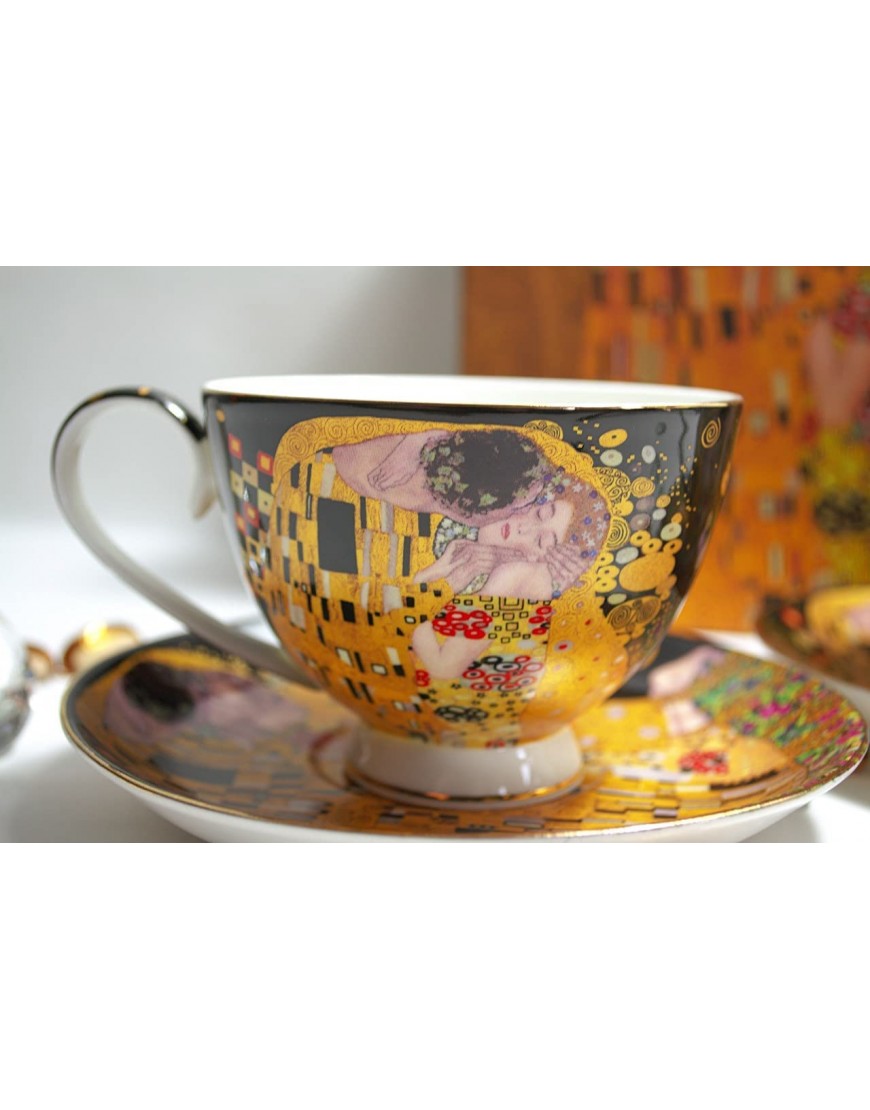 Atelier Harmony Gustav Klimt Set de à café en Porcelaine avec Coffret Cadeau Motif Le Baiser T2 Noir doré - B1VVBRGBL
