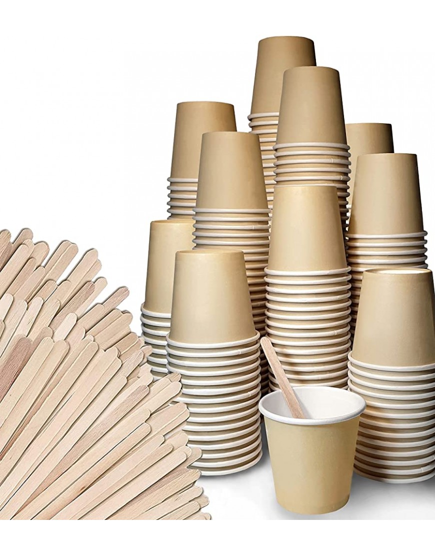 FMC SOLUTIONS 200 verres à café en papier unique et 200 Palettes en bois Kit verres en papier et Palettes en bois Accessoires pour café et thé écologique recyclable - BWHJ8PGJM