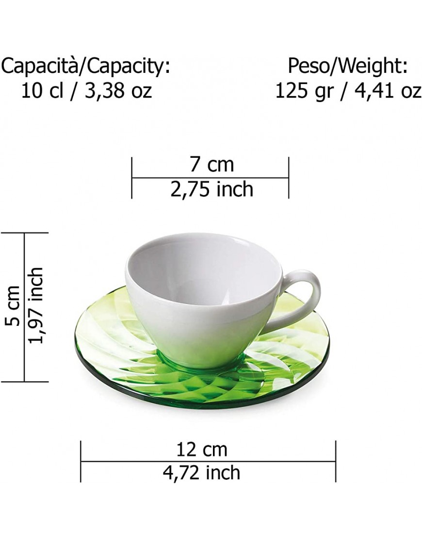 Omada Design 2 Tasses à Café en Porcelaine et de pratiques soucoupes colorés en acrylique à effet diamant collection Diamond Vert - B4K59YKZJ