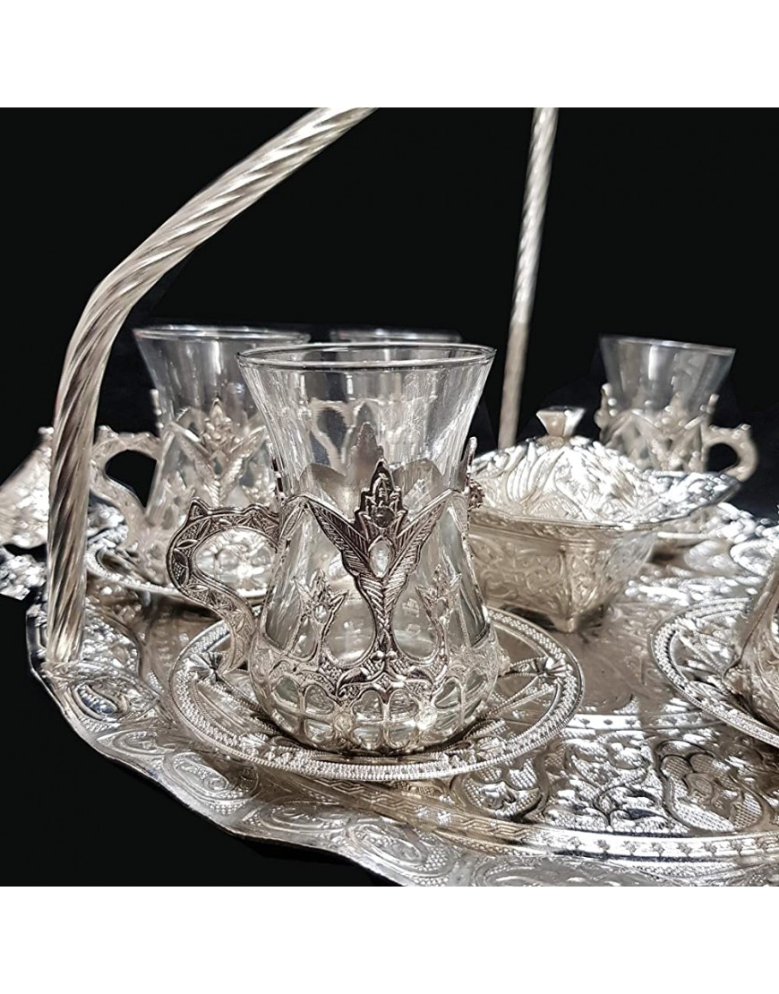 Service à thé ou café pour 6 de style turc ottoman en laiton argenté avec soucoupes tasses plateau - BN7KAPDGG