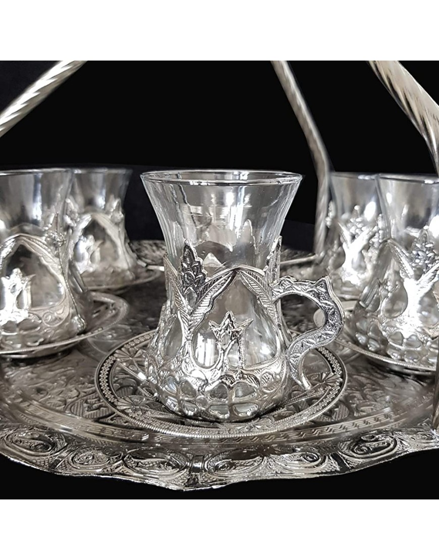 Service à thé ou café pour 6 de style turc ottoman en laiton argenté avec soucoupes tasses plateau - BN7KAPDGG