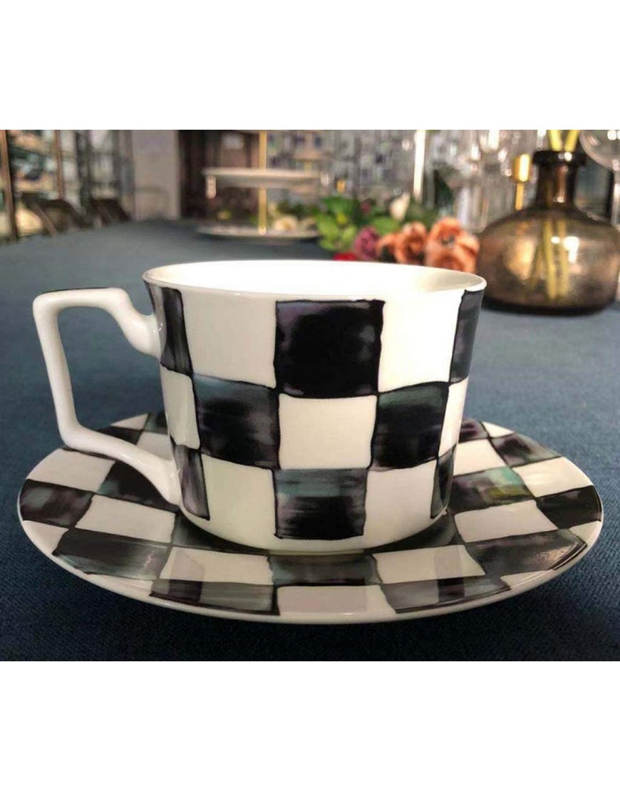 SHUIZONG Tasse à café créative Ensemble de Vaisselle Minimaliste Moderne en Porcelaine Tasse à café à Carreaux Noir et Blanc - B7WM8ZDYE