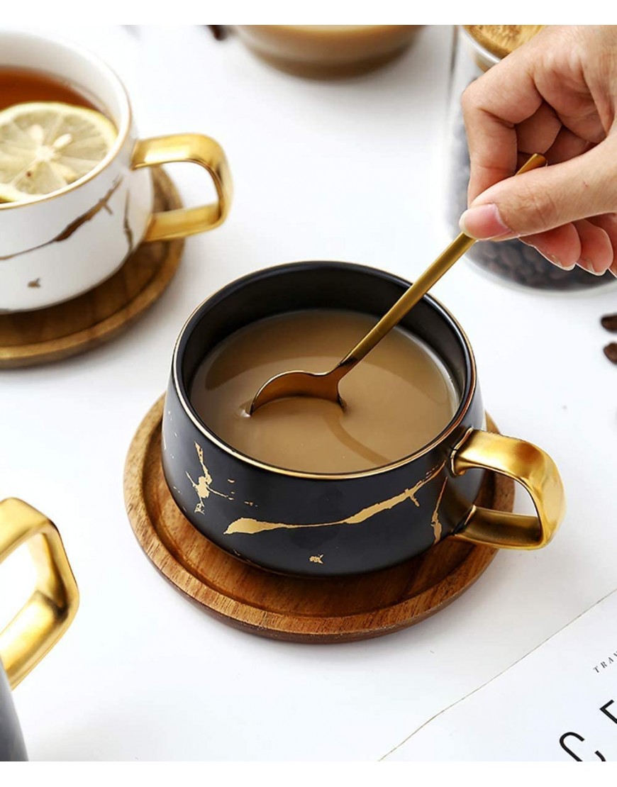 VETIN Tasses à cappuccino avec soucoupe 300 ml Tasses à expresso en porcelaine pour thé café cappuccino café avec disque en bois Noir - B36Q4YIEN
