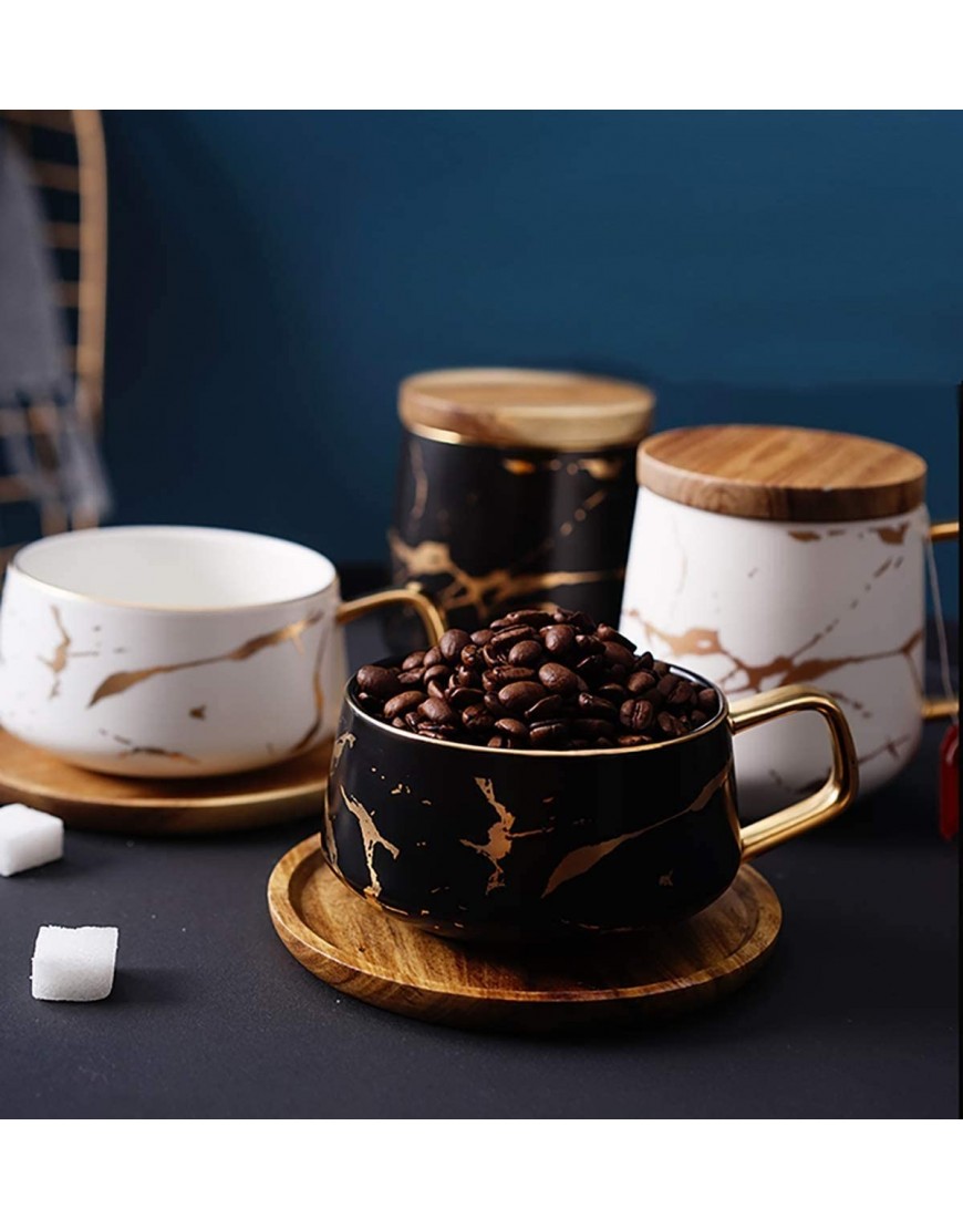 VETIN Tasses à cappuccino avec soucoupe 300 ml Tasses à expresso en porcelaine pour thé café cappuccino café avec disque en bois Noir - B36Q4YIEN