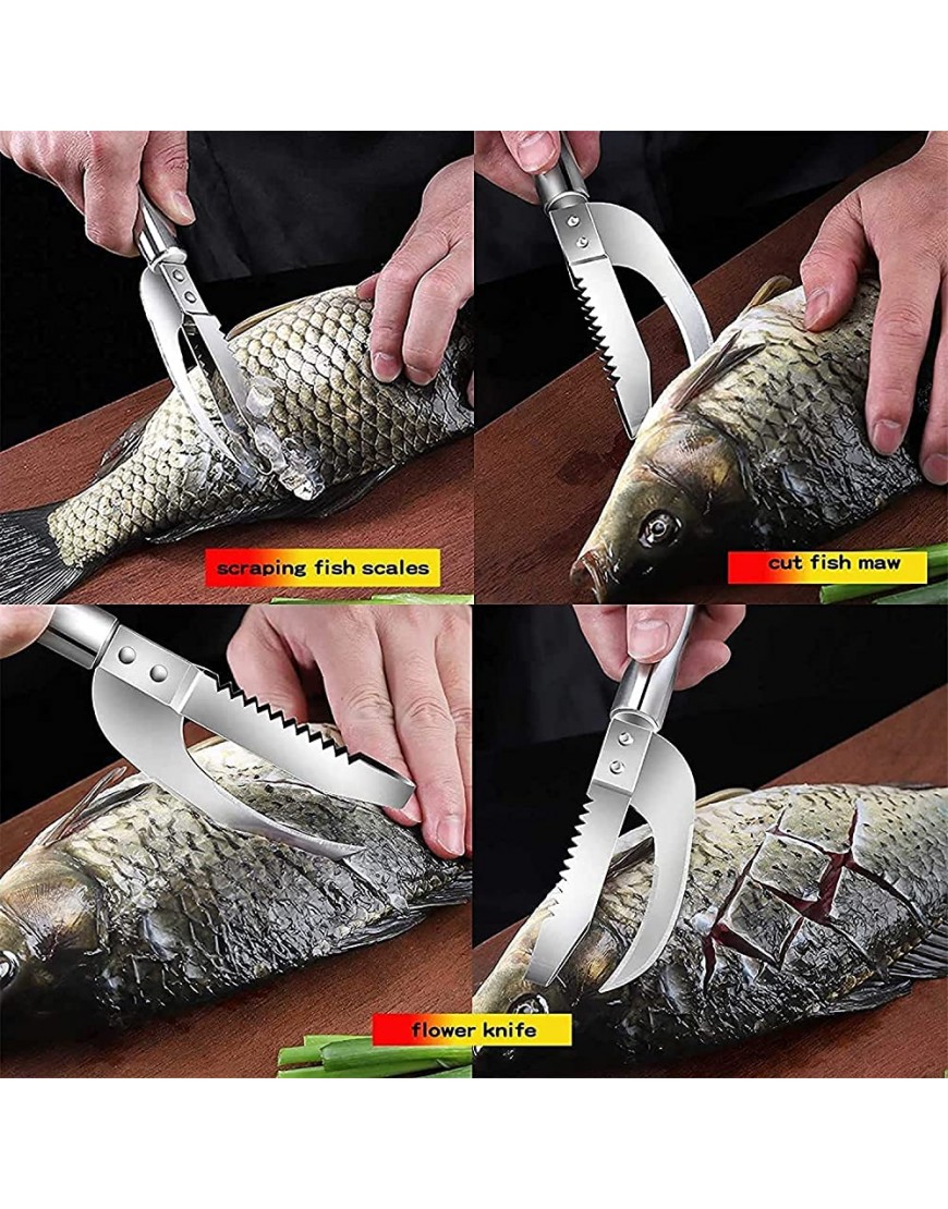 Lot de 2 couteaux à écailles de poisson 3 en 1 en acier inoxydable avec dents de scie pour enlever facilement les écailles de poisson détartrant de poisson - BWNBAVSSJ