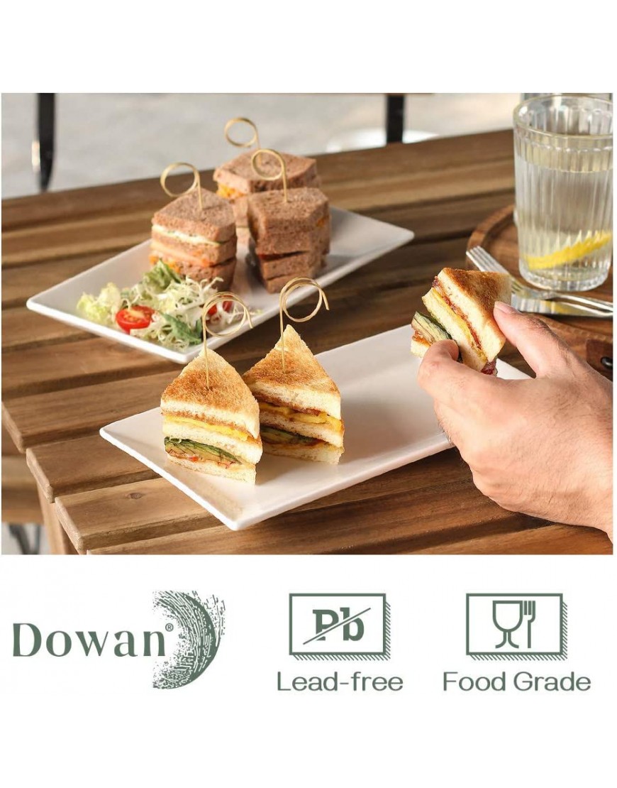 DOWAN Assiettes plates Assiette rectangulaire blanche,Service vaisselle pour viande apéritifs dessert nourriture fête,25cmX14cm,Lot de 4 - BN129FBVM