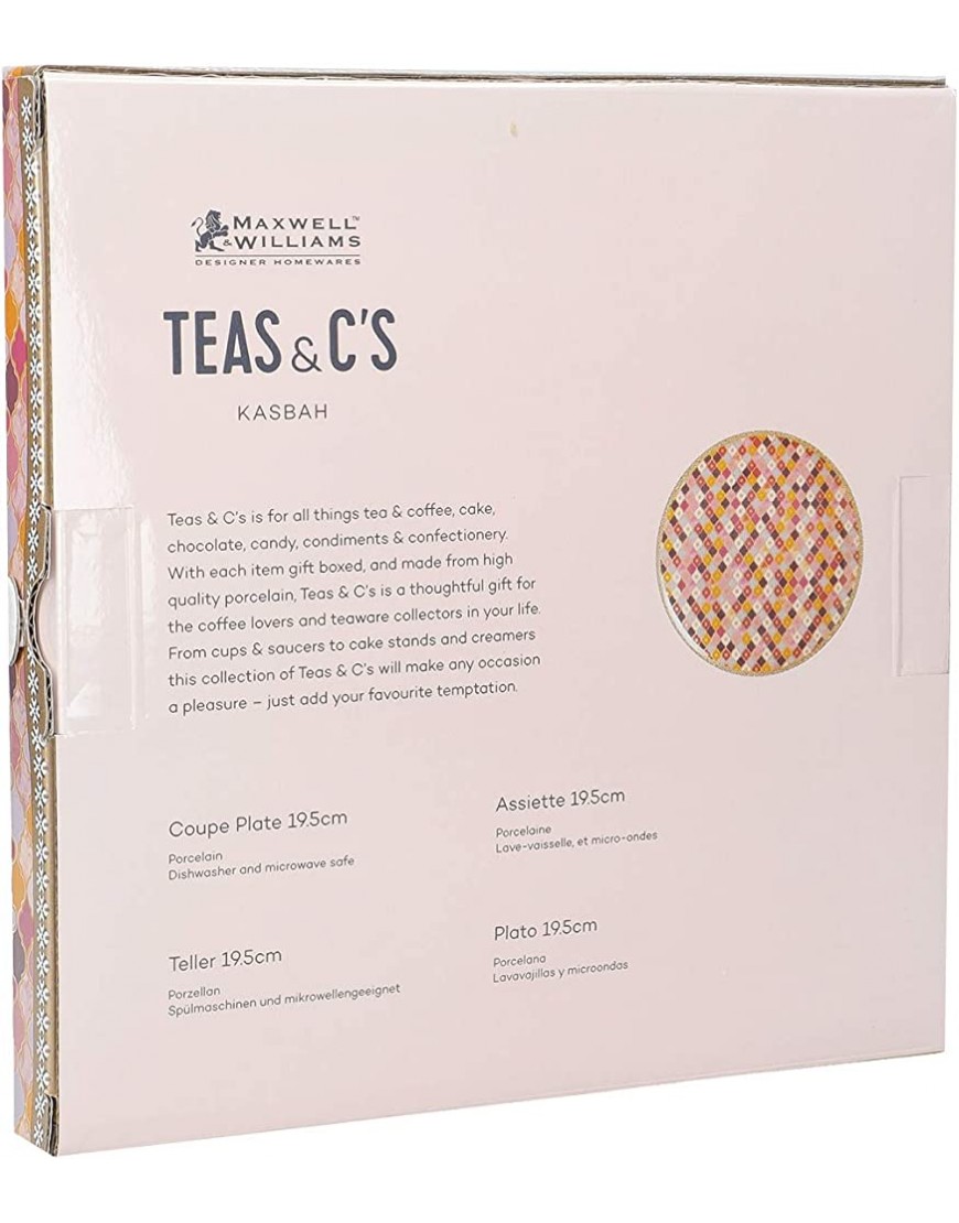 Maxwell & Williams Assiette Ronde à Dessert en Porcelaine Collection Teas & C's Kasbah Modèle HV0122 19.5 cm Couleur Rose et Or - BBKBJKOOF