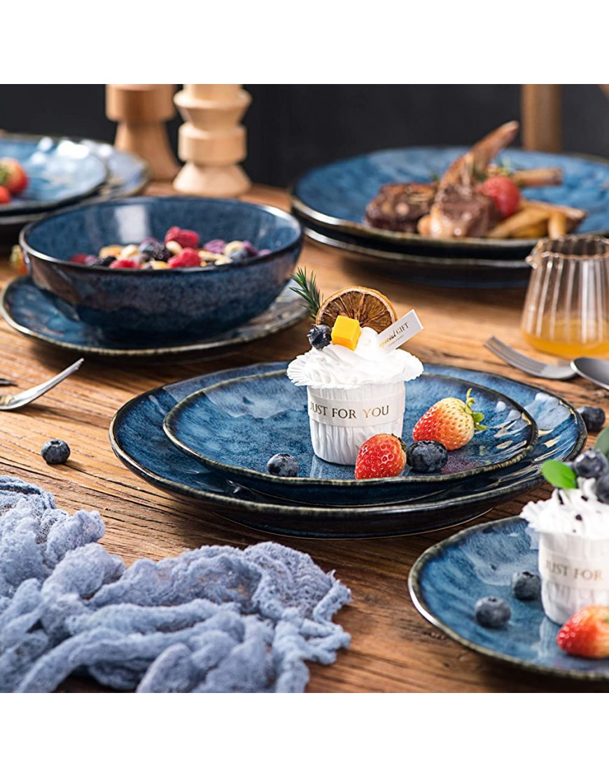 Vicrays Lot de 4 assiettes à dessert bleues – Assiettes à gâteau pour 4 personnes – Porcelaine – Passe au lave-vaisselle et au micro-ondes - B19W1EIBN