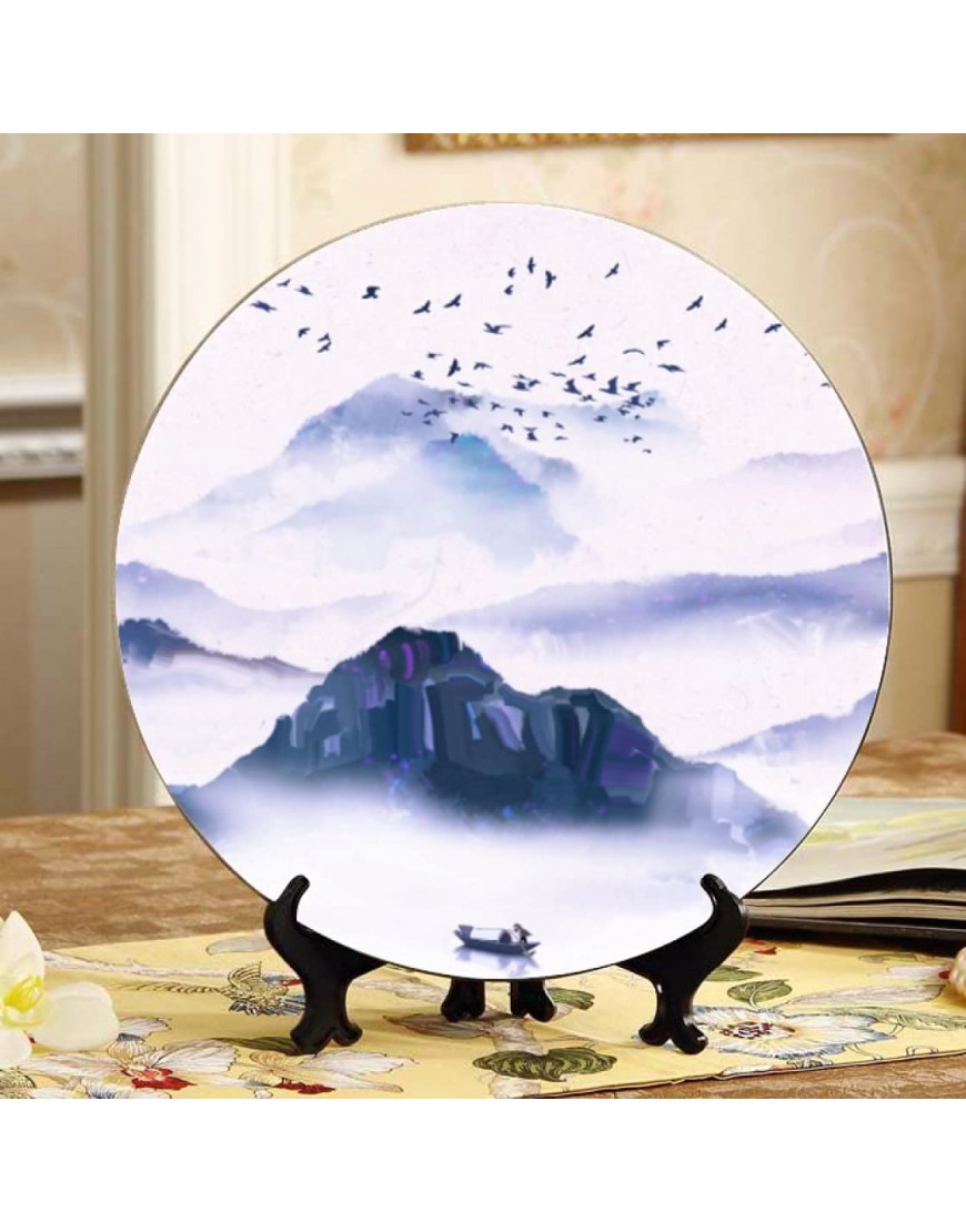 Plaque de paysage de peinture à l'encre plaques en céramique pour afficher la plaque oscillante à la maison avec présentoir décoration assiettes colorées de ménage décor - B9VKKRQZB