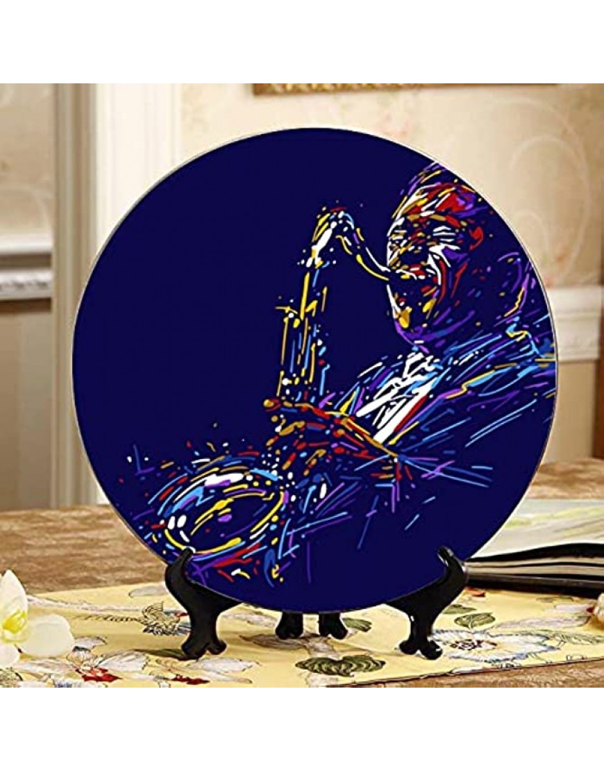Saxophone Solo Performance présentoir plaque céramique plaque maison wobble-plaque avec présentoir décoration ménage assiettes décoratives - B2EEVASDC