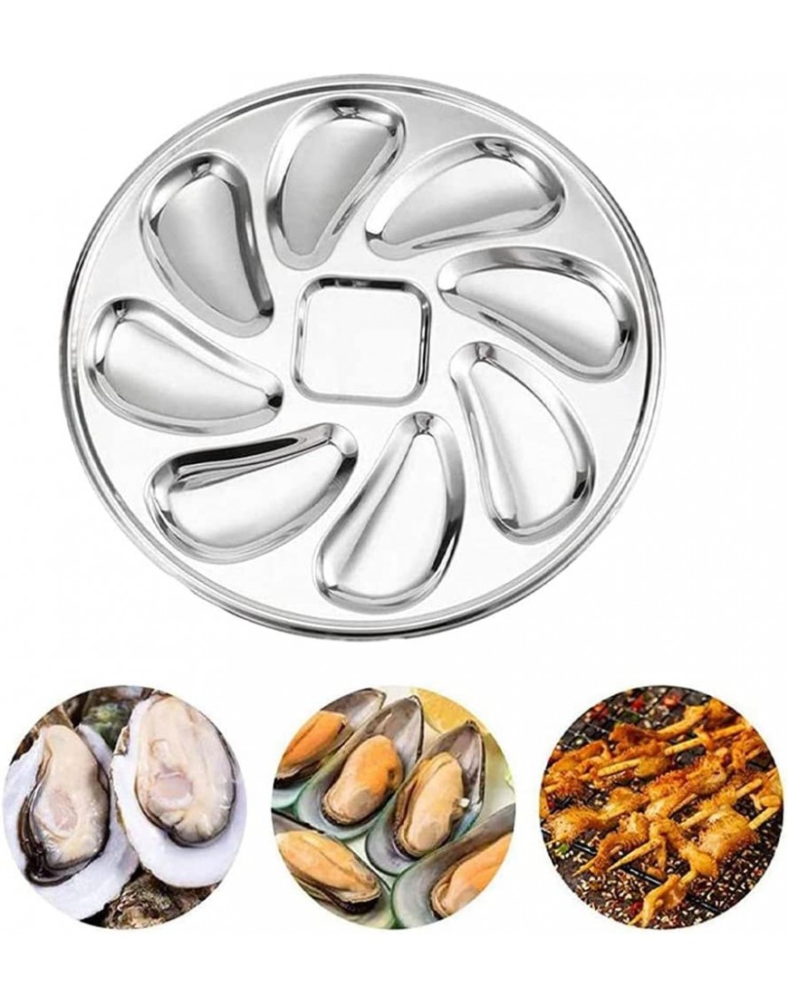 Chiyyak Assiette à huîtres En acier inoxydable Pour 8 huîtres Pour la maison et le restaurant - B1JNQTHIO