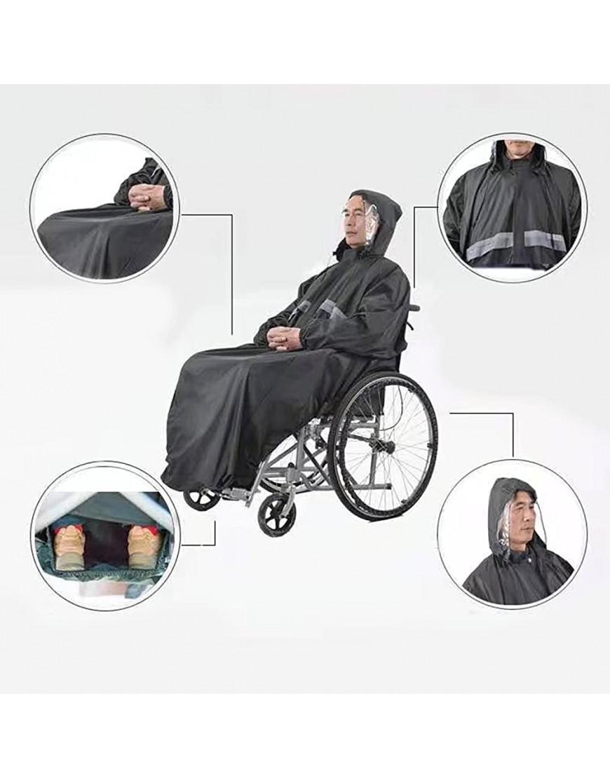 Dibiao Poncho imperméable pour fauteuils roulants cape de pluie avec manches capuche et bandes réfléchissantes protection au-dessus du genou pour personnes âgées et patients - B48V3FLXT