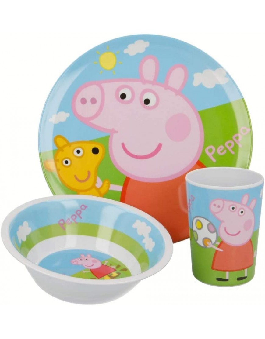 Ensemble de repas en mélamine colorée sans BPA avec personnages de Peppa George Pig Assiette bol gobelet cuillère et fourchette Pour enfants - BQHVHAIXL