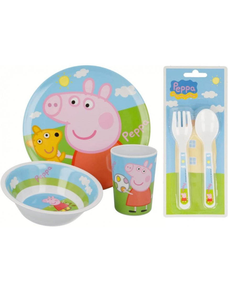 Ensemble de repas en mélamine colorée sans BPA avec personnages de Peppa George Pig Assiette bol gobelet cuillère et fourchette Pour enfants - BQHVHAIXL