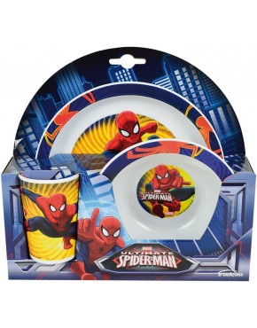 FUN HOUSE 005488 Marvel Spiderman Ensemble Repas Contenant 1 Verre 1 Assiette et 1 Bol pour Enfant Polypropylène Rouge 26,5 x 8,5 x 24,5 cm - BHKE6SNRV