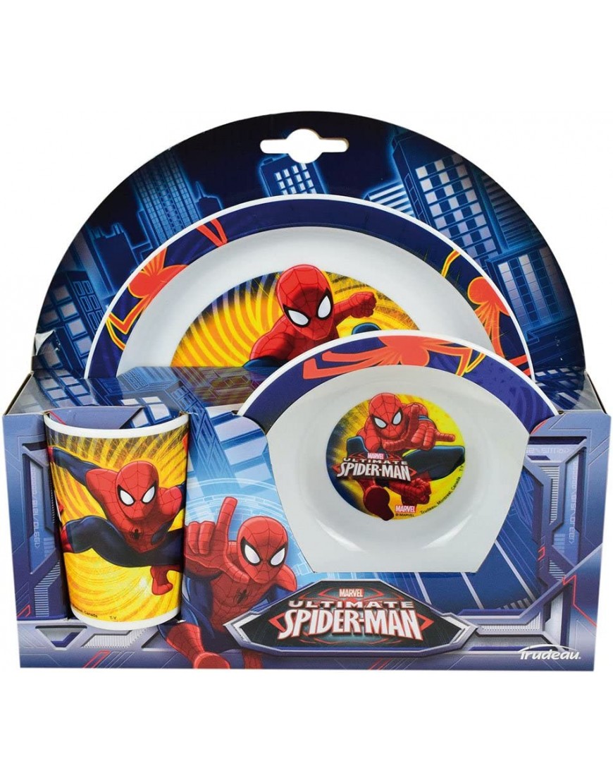 FUN HOUSE 005488 Marvel Spiderman Ensemble Repas Contenant 1 Verre 1 Assiette et 1 Bol pour Enfant Polypropylène Rouge 26,5 x 8,5 x 24,5 cm - BHKE6SNRV