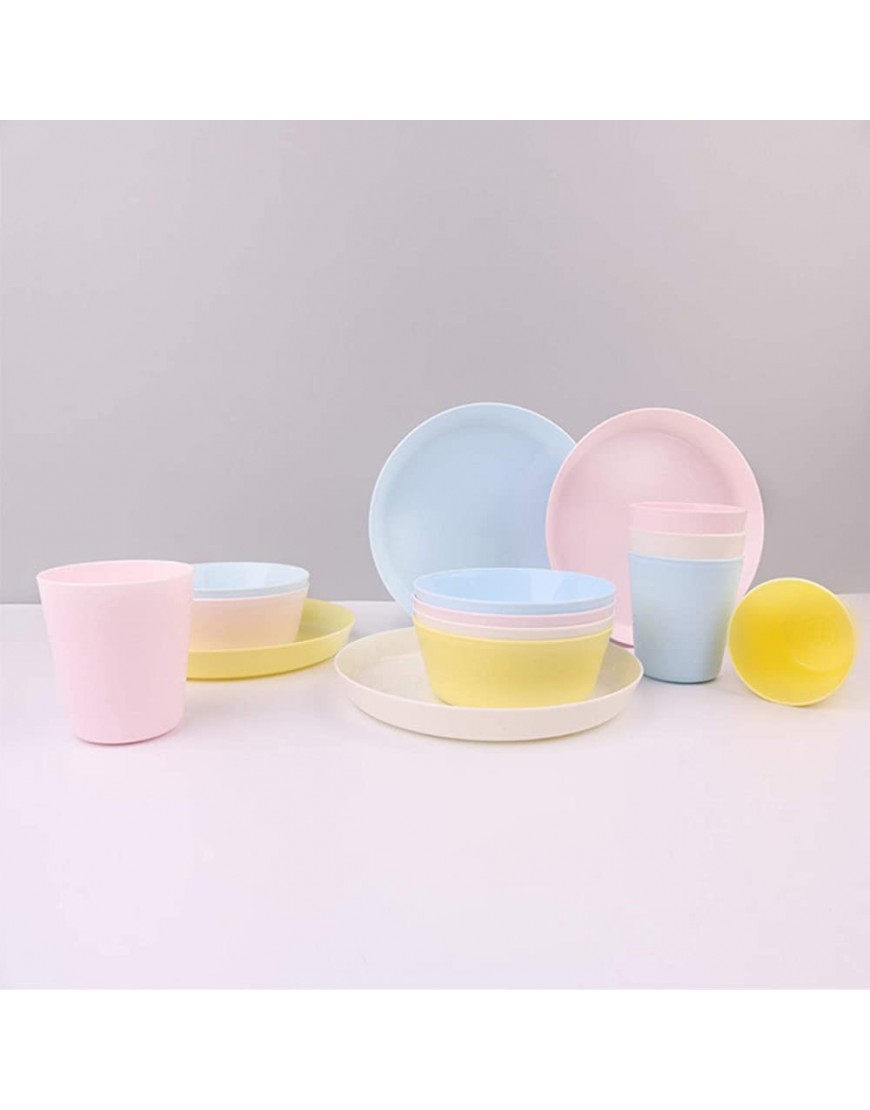 GUMEI Ensemble de Vaisselle en Plastique 12 pièces 4 Tasses 4 Bols et 4 Assiettes réutilisables sans BPA - BQ7A4HCEB