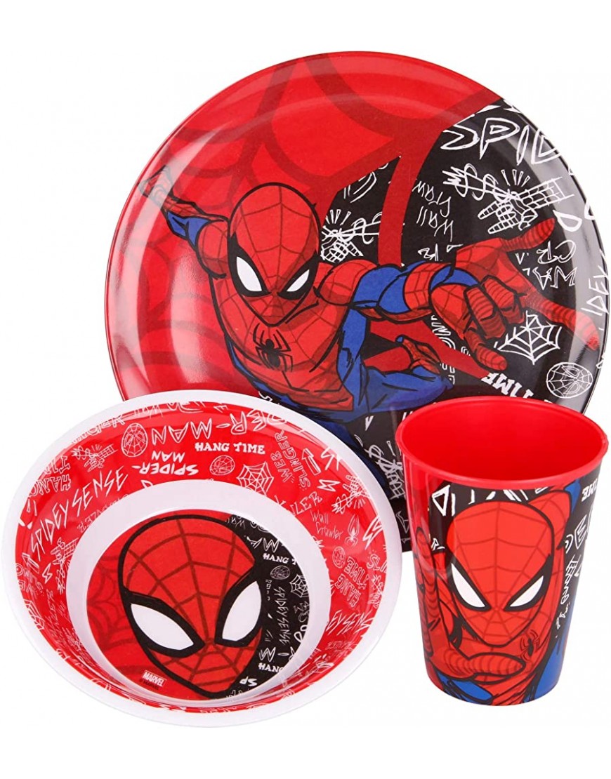 Spiderman Set de Vaisselle en mélamine pour Enfants – Service de Table sans BPA pour Enfants et bébés – 3 pièces : gobelet Assiette et Bol - B8W72VIZM