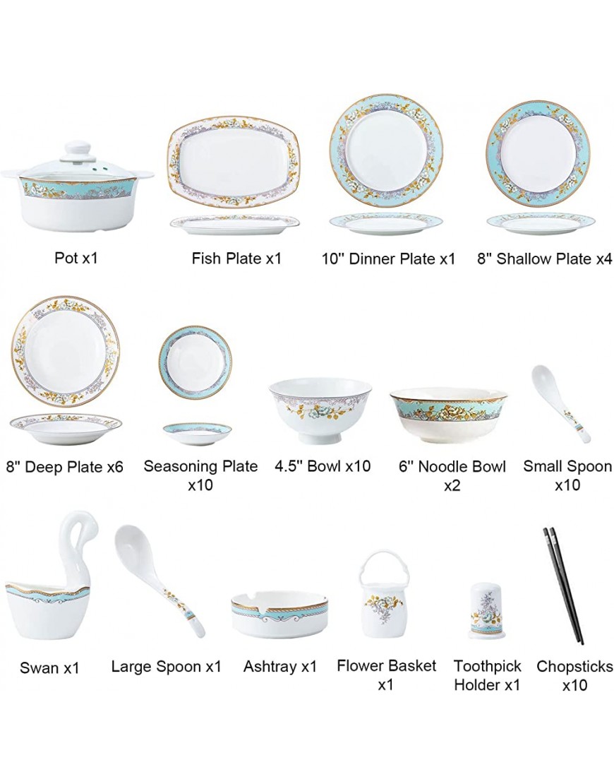 60 PCS Service de Vaisselle en Porcelaine Fine pour 10 Service de Vaisselle en Porcelaine Blanche Jingdezhen Vaisselle de Style de Luxe Ensembles de Pot Assiettes et Bols Service de Vaisselle Fl - B6EV2JDRE