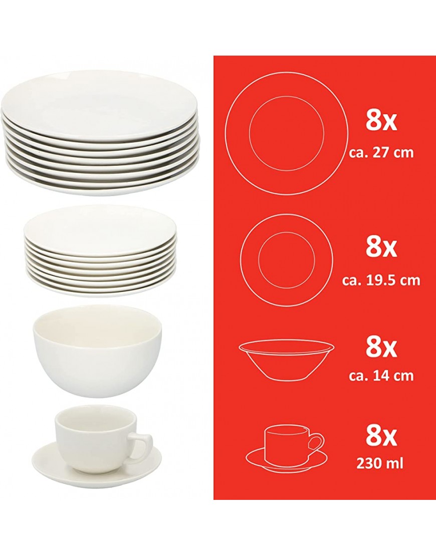 alpina Vaisselle 40 pièces 8 personnes Porcelaine Avec assiettes assiettes à dessert bols soucoupes et tasses Blanc 8711252085395 - B7VW9AGLX