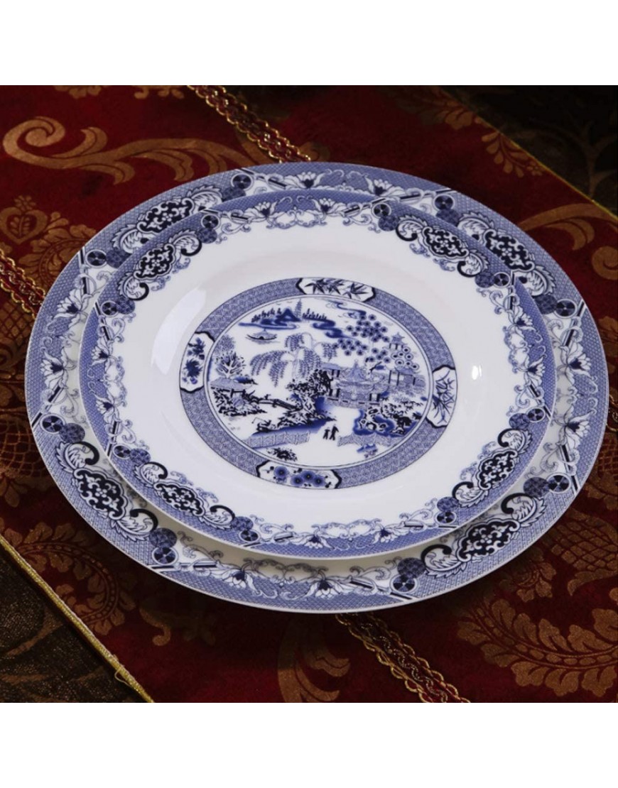 Service de table 44 pièces en porcelaine anglaise bleu et blanc passe au micro-ondes et au lave-vaisselle - BVQ7VJULU